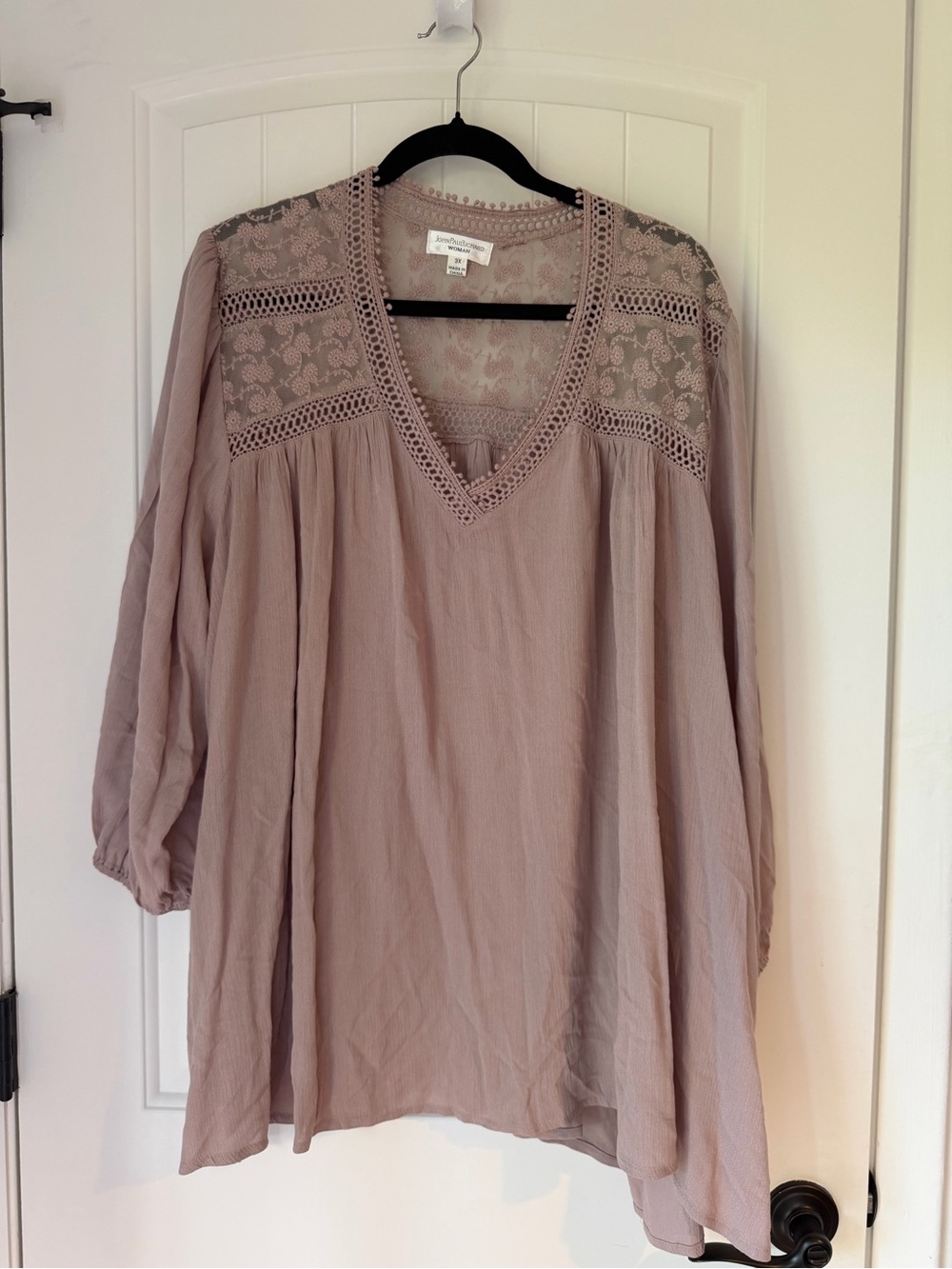 John Paul Richard 3X Mauve Lace Boho Peasant Blouse Rayon - Picture 2 of 10